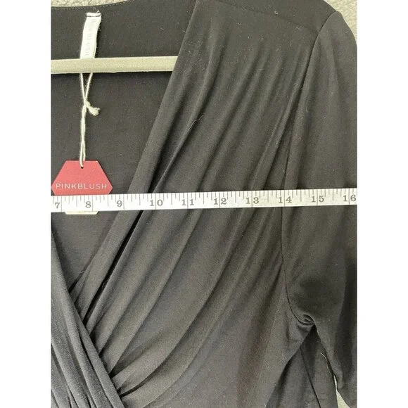 New Pink Blush Maternity Dress Womens Size Large Black Front Knot Long Sleeve - Picture 14 of 15